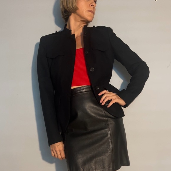 Classic Black Mock Neck Military Inspired Wool Jacket - Picture 10 of 14